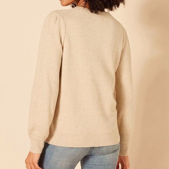 AMAZON ESSENTIALS Soft Touch Crewneck Sweater XS Oatmeal Pleated Shoulder Casual - Picture 9 of 13